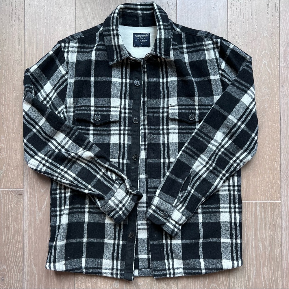 Abercrombie & Fitch Black and White Checkered Shirt Jacket